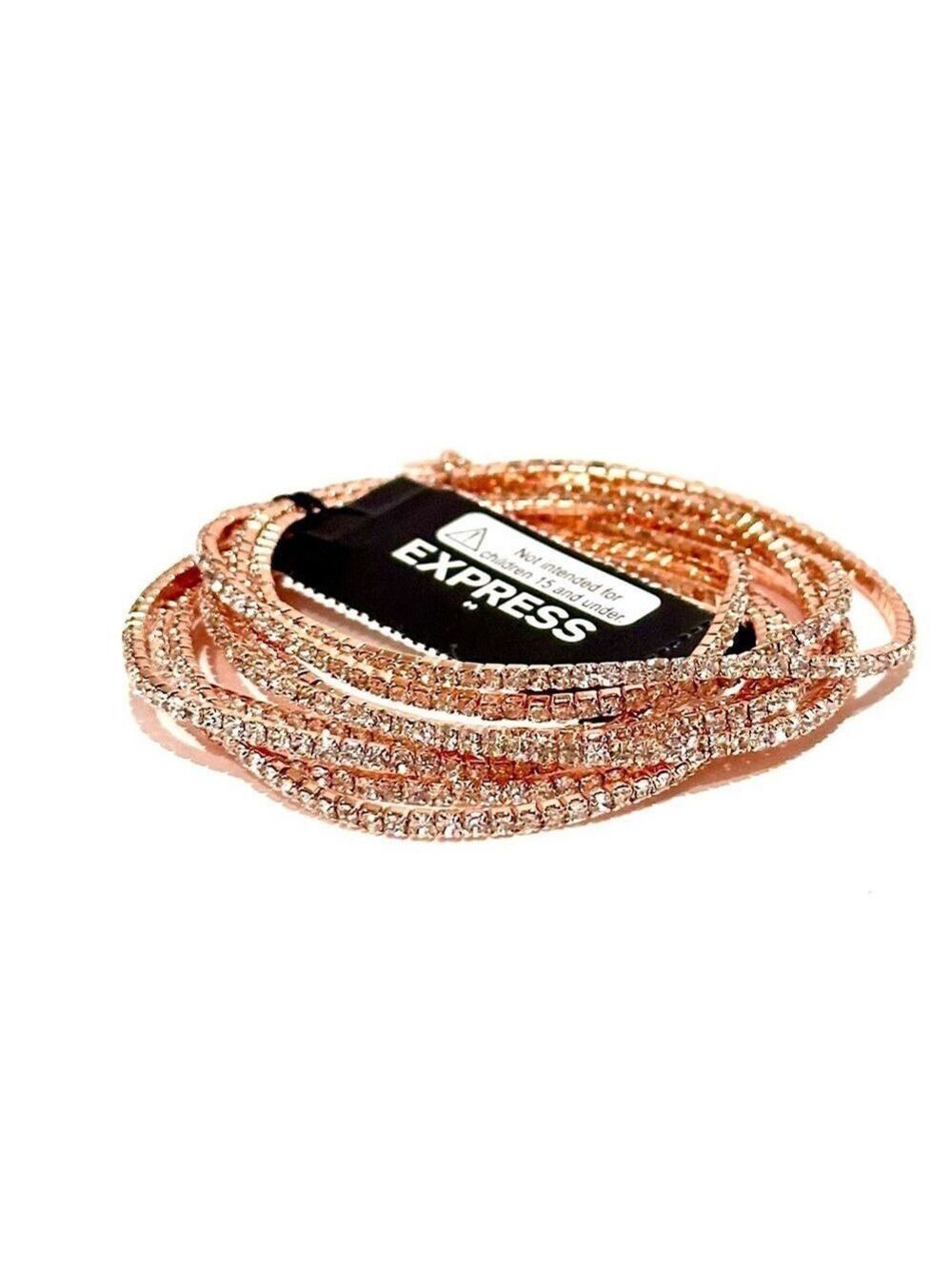 EXPRESS | Rosegold Set of 8 Thin Elastic CZ Crystal Bracelets | NWT